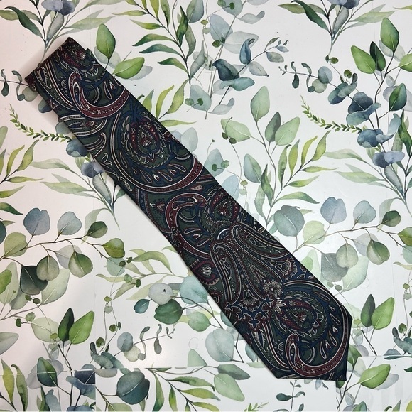 Christian Dior Green Paisley Print Silk Neck Tie - Picture 1 of 6